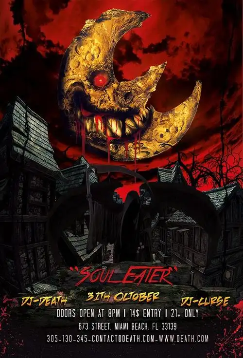 万圣节恐怖弯月海报psd免费模板