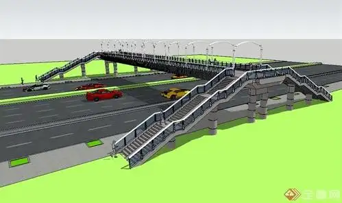 现代风格详细完整的人行天桥设计su模型[原创]