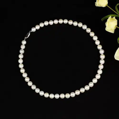 经典款天然淡水珍珠项链9-10mm颗颗打结近圆强光微瑕大白珍珠项链