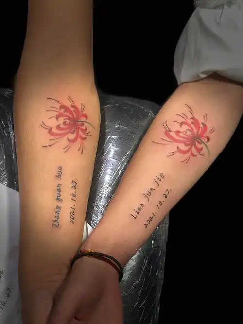 情侣彼岸花_纹身图案手稿图片_纹画人的纹身作品集