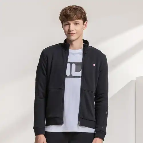 斐乐fila 2018冬季新品 white line系列运动休闲立领拉链男款针织外套