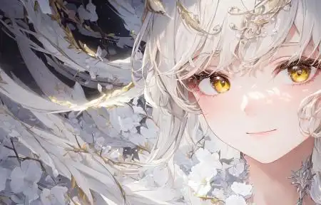 白发 花 唯美 动漫女孩 3440x1440带鱼屏壁纸