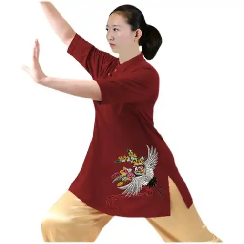 华武堂中国风刺绣速干中袖太极服太极t恤春秋夏季女款xxl团体定制