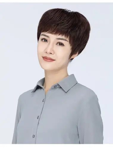 假发女短发时尚中老年全真人发时尚自然蓬松透气整顶妈妈发型发套