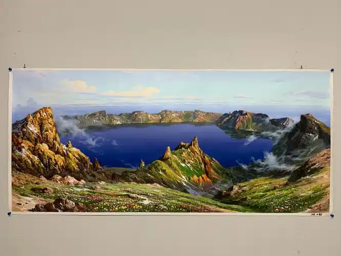朝鲜油画长白山天池
