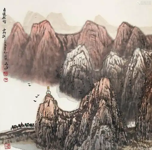 王文芳2005年古道驼铃设色纸本立轴