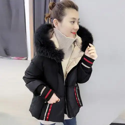 欧洲站2020冬装新款女装欧货黑色时尚显瘦毛领连帽羽绒服加厚外套