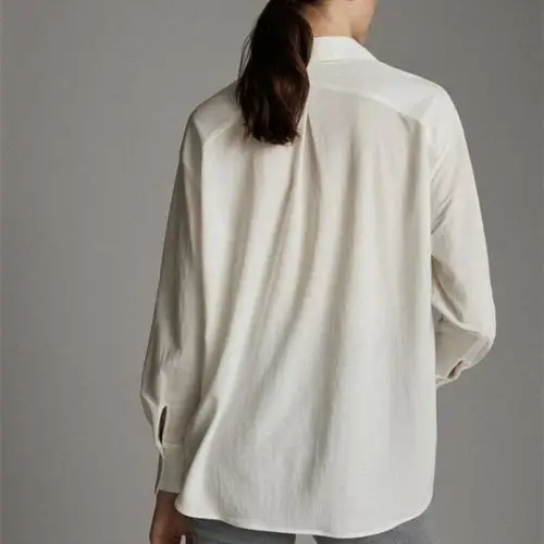 西班牙md女装春秋新款背面抵肩设计排扣女式衬衫