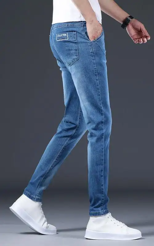 北沐晨(beimuchen)秋季浅蓝色牛仔裤男士韩版潮流弹力修身小脚裤子男