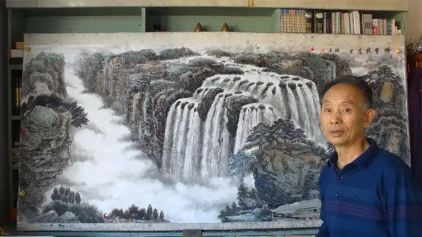 吴作成山水画《涛声惊落日》整理完成,体现深远山水画的画作-教育视频