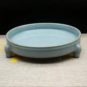 宋汝窑天青釉三足笔洗仿故宫博物馆文物古玩古董老货古风文房摆件