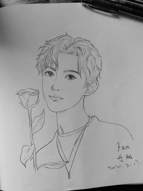 易烊千玺手绘铅笔画