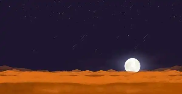 沙漠月亮 插画 月亮 黑夜 天空 沙漠 夜晚 户外 沙子 无人区 满月
