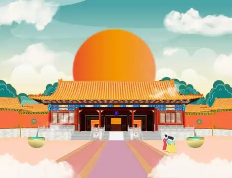 原创手绘故宫矢量国潮风皇宫插画