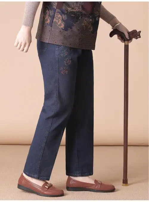 俞兆林老年人牛仔裤女夏季薄款高腰老年妈妈夏装70岁奶奶裤子老太太