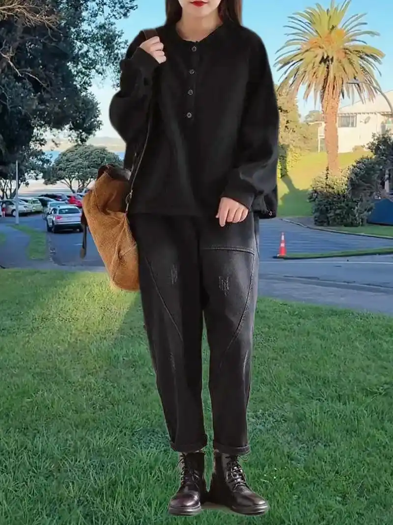 宽松大码休闲萝卜裤.#时尚穿搭 姐妹～上新款春秋宽松大码牛仔 - 抖音