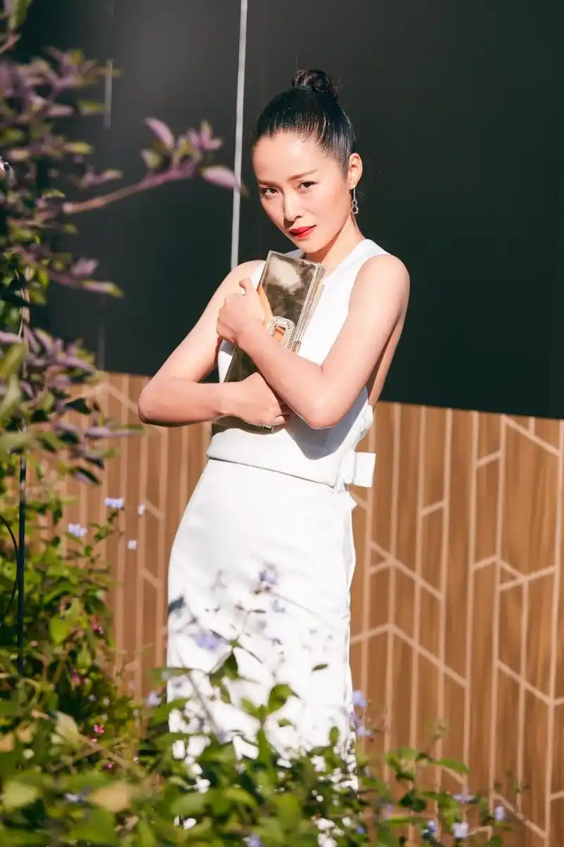 江一燕白色礼服简约优雅活动图片