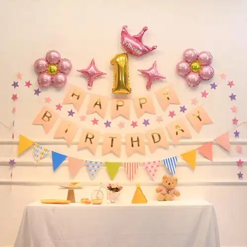网红2/3岁生日气球装饰场景布置家庭女宝小公主两三1周岁女孩室内