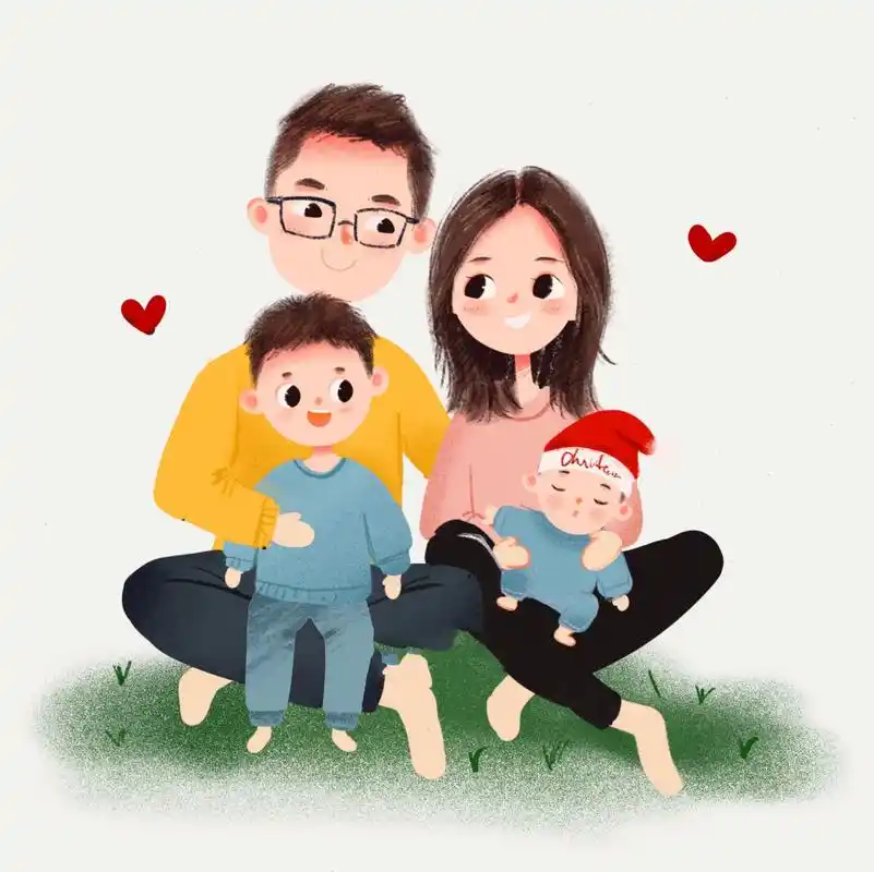 每年一副记录宝宝成长 可定制#亲子全家福# #头像约稿# #原创