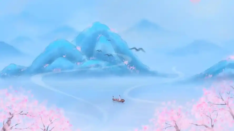 4k唯美浪漫中国风山水画水彩樱花古风水墨背景ae模板古风背景