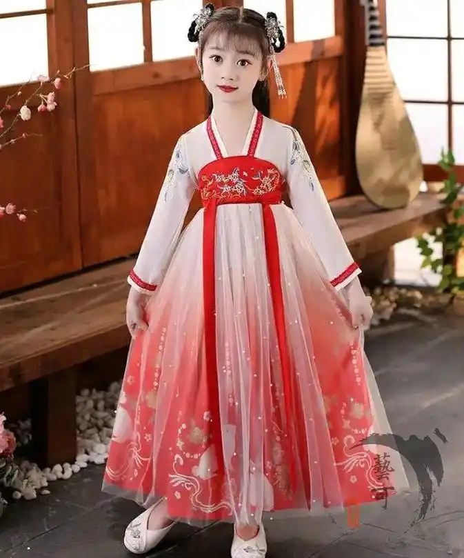女童汉服2023新款中国风小女孩公主襦裙.#女童汉服 #古装 - 抖音