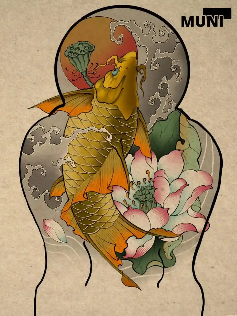 鲤鱼荷花纹身手稿#纹身 #手稿分享 #每日一画 #手绘 #今 - 抖音