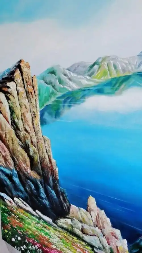 大美【长白山天池】我的【艺彩泓画室】油画定制作品正在绘画中!