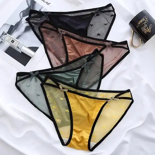 薄款冰丝裤透明蕾丝内裤性惑女迷人透视镂空绸缎超薄低腰宽松裤衩