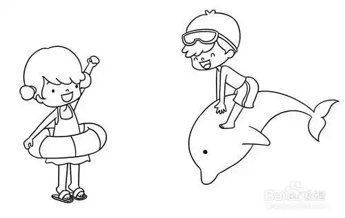 怎么画孩子在海边玩耍的简笔画