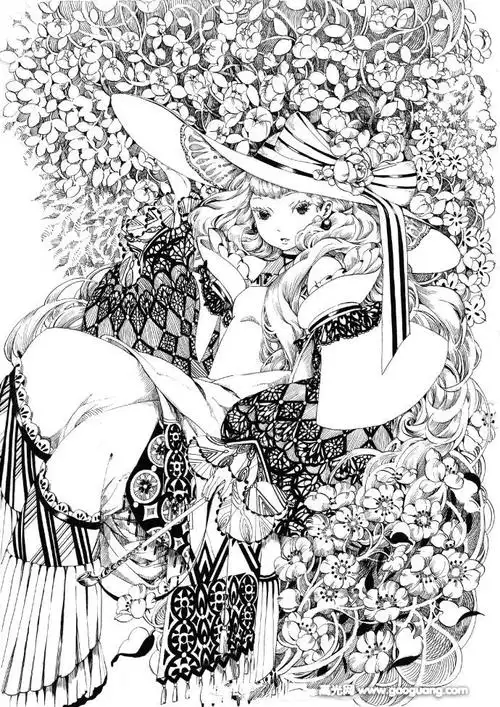 唯美人物线稿插画图集精致的黑白人物线稿作品