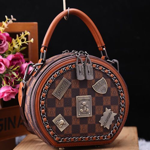 酷奇袋鼠(kuqidaishu)酷奇包包女包小圆包潮流手提包棋盘格单肩斜挎包