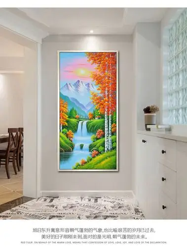 黄金满地寓意玄关装饰画楼梯走廊过道竖版挂画鹿进门入户壁画代发