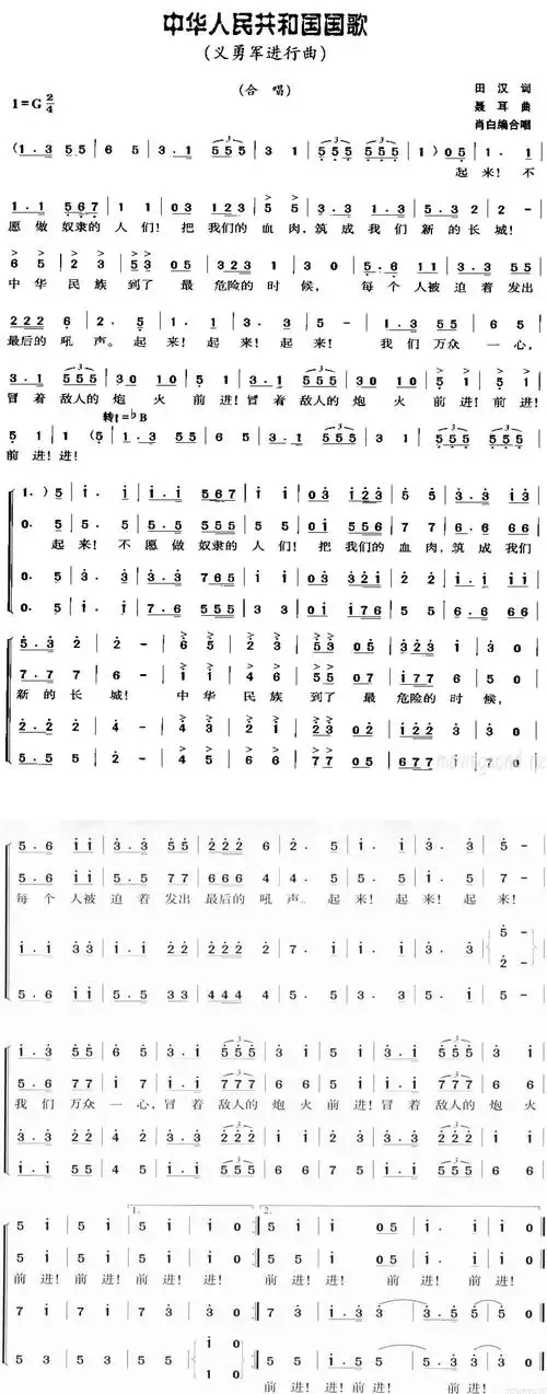 《中华人民共和国国歌》歌曲简谱简介《义勇军进行曲》相信每一位炎黄