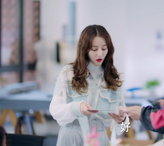 幸福触手可及迪丽热巴周放同款牛仔拼接衬衫时尚套装