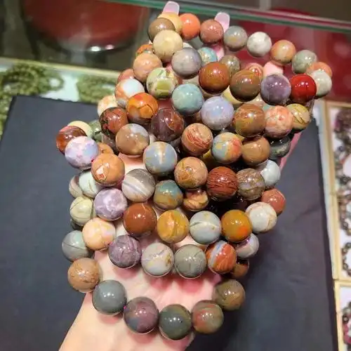 天然阿拉善玛瑙彩玉手串颜色丰富无优化圆形手链首饰项链批发直销