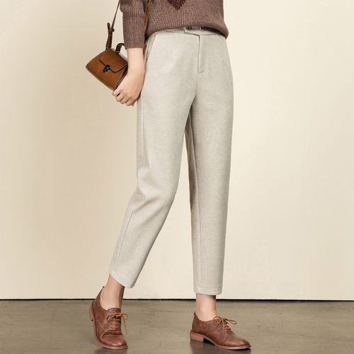 米白色裤子女冬毛呢