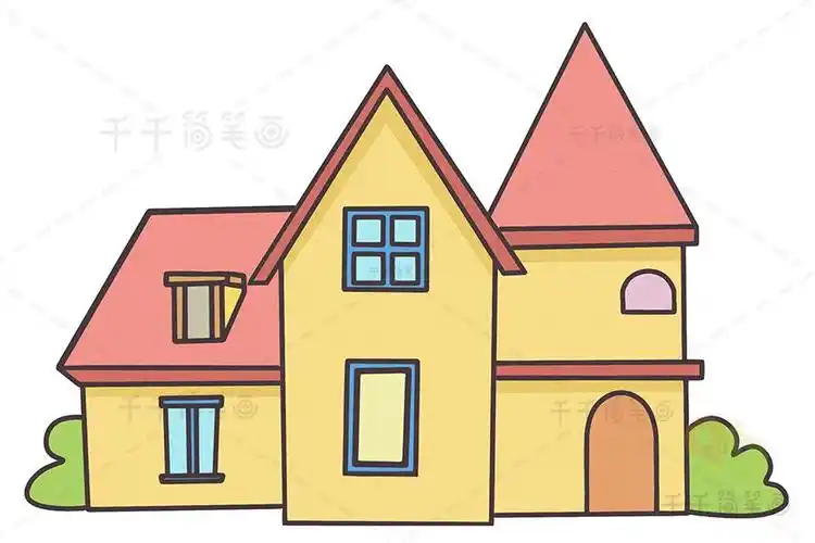 大房子别墅简笔画别墅简笔画简单的小房子马克笔简笔画教程图片 树木