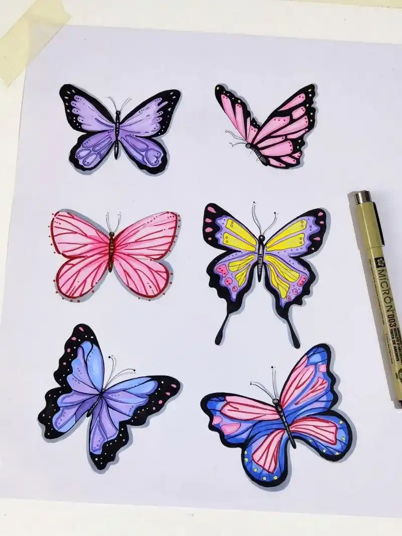 彩色蝴蝶03手绘插图//附细节图 -"喜欢一只蝴蝶不要去追它 去种花去