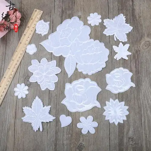 图案手工衣服刺绣缝补破洞ins白色花补丁贴花汉服旗袍黑色刺绣蕾丝