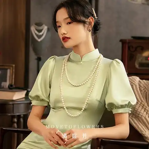 满庭芳盈盈盈月强光光泽白色淡水珍珠项链旗袍其他配件