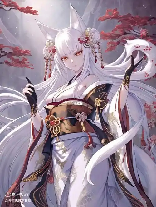 白发和风狐耳少女#易次元  #ai  #ai插画  #ai智能绘画  #易次元ai