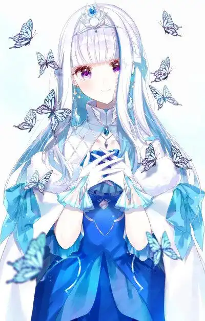 二次元 少女 白发 紫瞳 壁纸 蓝色系 p站画师:みすみ