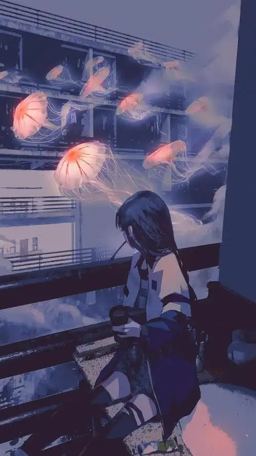 伤感二次元少女插画,一个人的时候不叫孤独,人群中的孤独最寂寞