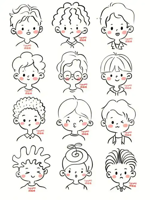 可爱头像怎么画男孩子的头发简笔画临摹素