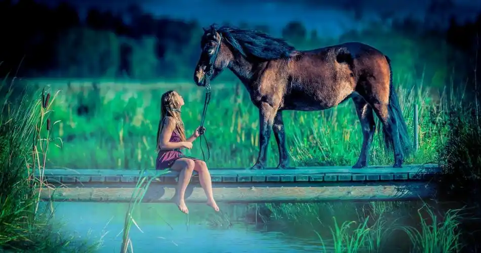 水渠 桥 女孩和马 4k壁纸图片_4k人物图片高清壁纸_墨鱼部落格