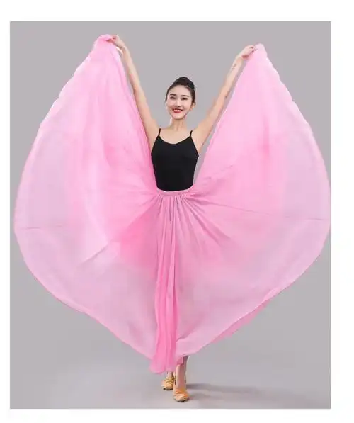 720度大摆裙舞蹈裙古典舞长裙半身大裙摆飘逸芭蕾新疆练功服黑色有内