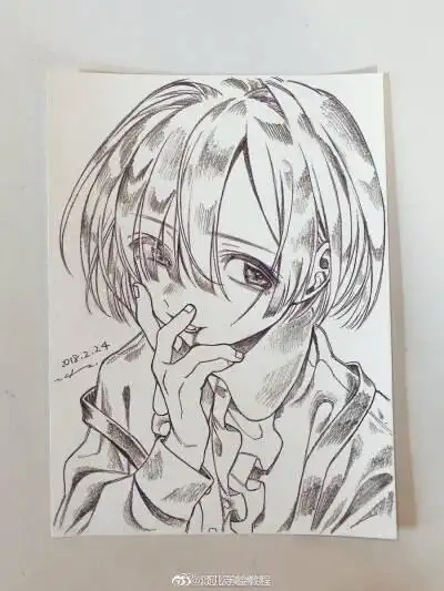 线稿手绘黑白动漫素材图源见水印