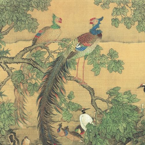 沈铨百鸟朝凤全长长卷清代工笔百鸟国画高清电子版设计素材