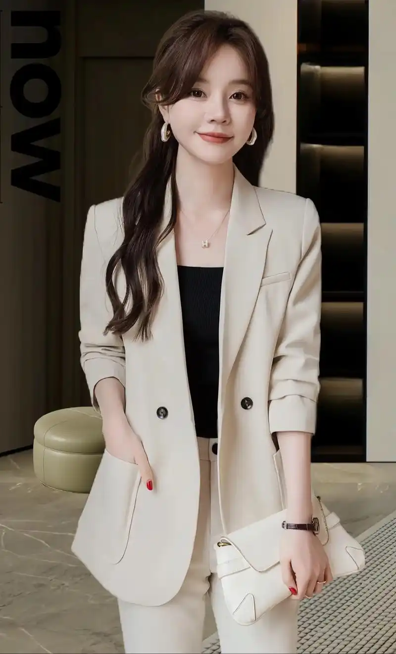 美女们～这款休闲西装套装真的是谁穿谁好看!修身版型显瘦显气质!