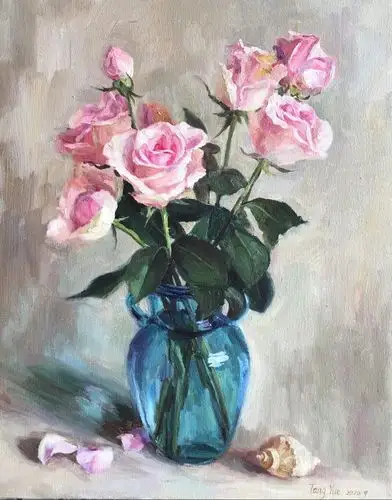 汤越油画花卉写生